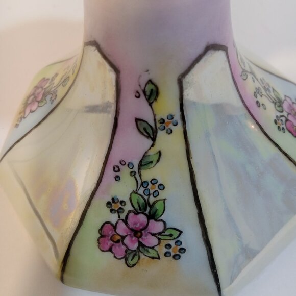 Candlestick Holder Porcelain Pink Purple Lavender Gold Floral Made In Germany - Picture 7 of 7